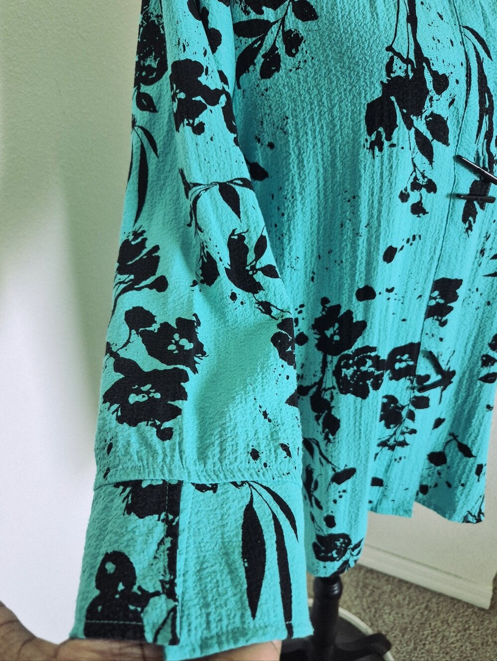 Ali Miles Floral green toggle button tunic Crinkle shirt size M Abstract artsy - Picture 14 of 16